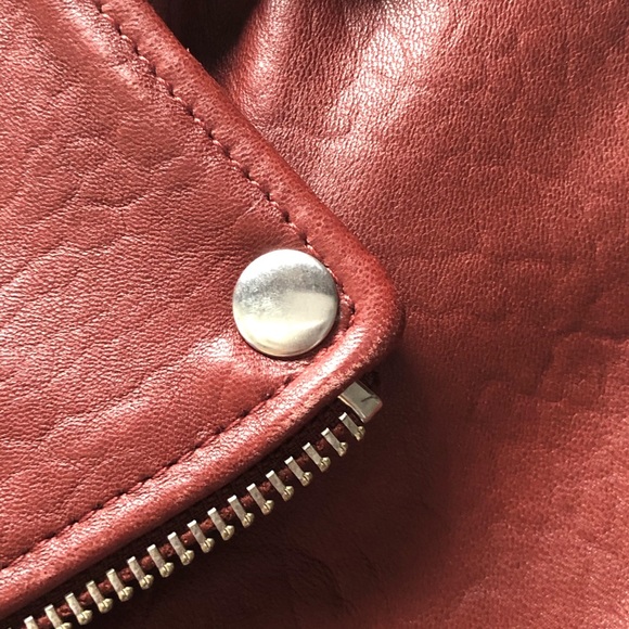 maje Leather Bixente Moto Jacket in Burgundy - Picture 3 of 8